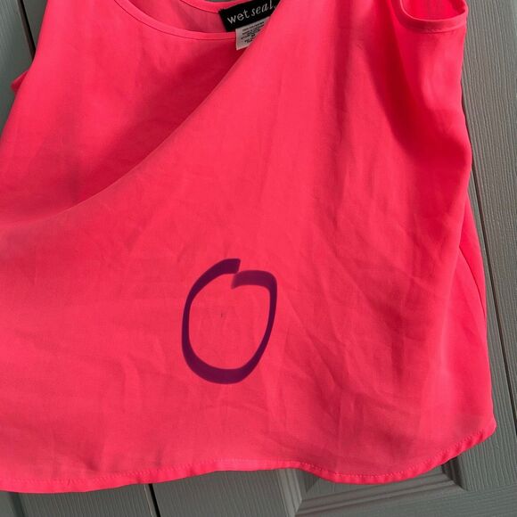 Wet Seal Pink Chiffon Cropped Tank Top Medium Rave Neon Flowy Adjustable Strap - Picture 8 of 9